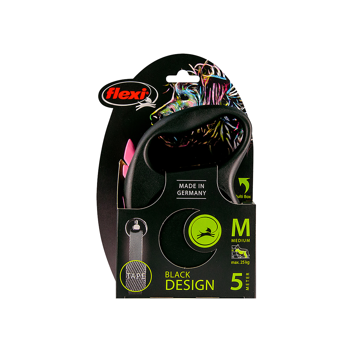 Guia retrátil Passeio Flexi Black Design Media 5M Cães 25Kg