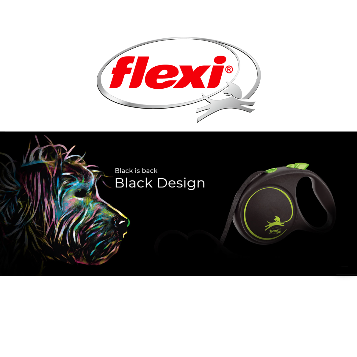Guia retrátil Passeio Flexi Grande Black Design 5M Cães 50KG