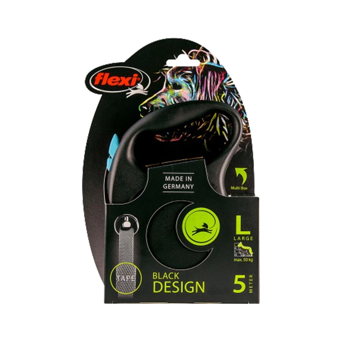 Guia retrátil Passeio Flexi Grande Black Design 5M Cães 50KG