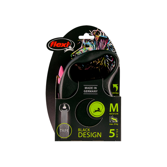 Guia retrátil Passeio Flexi Black Design Media 5M Cães 25Kg